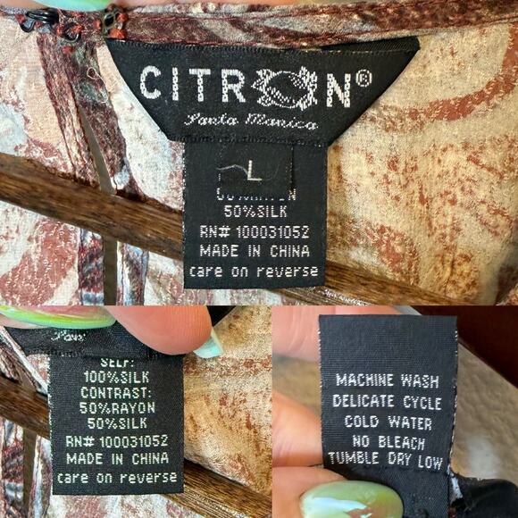 Citron Santa Monica Silk Dress Large Sleeveless Butterfly - Picture 4 of 4